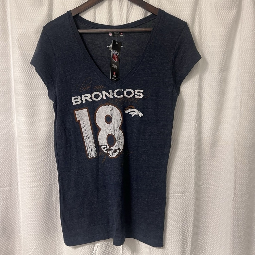 NWT Denver Broncos NFL Team Apparel Deep V Neck‎ Women's Football XL Cap Sleeve
